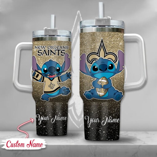 nfl new orleans saints stitch glitter custom stanley quencher 40oz stainless steel tumbler with handle qidd9