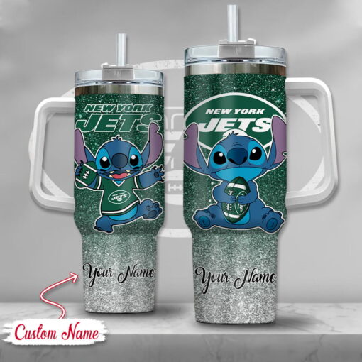 nfl new york jets stitch glitter custom stanley quencher 40oz stainless steel tumbler with handle aamlp