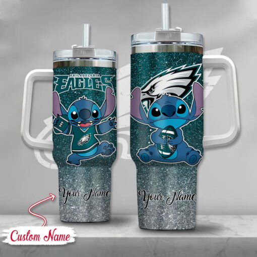 nfl philadelphia eagles stitch glitter custom stanley quencher 40oz stainless steel tumbler with handle p8qeb