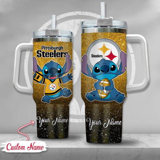 nfl pittsburgh steelers stitch glitter custom stanley quencher 40oz stainless steel tumbler with handle zgwnw