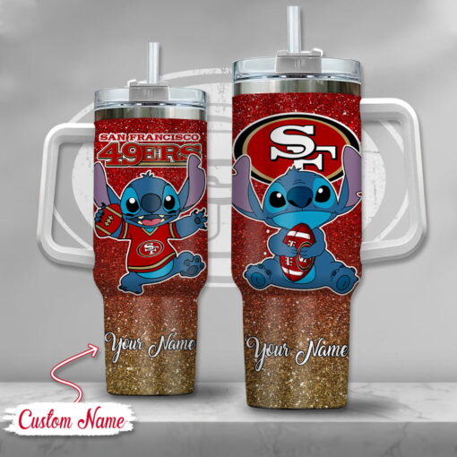 nfl san francisco 49ers stitch glitter custom stanley quencher 40oz stainless steel tumbler with handle w9wyp