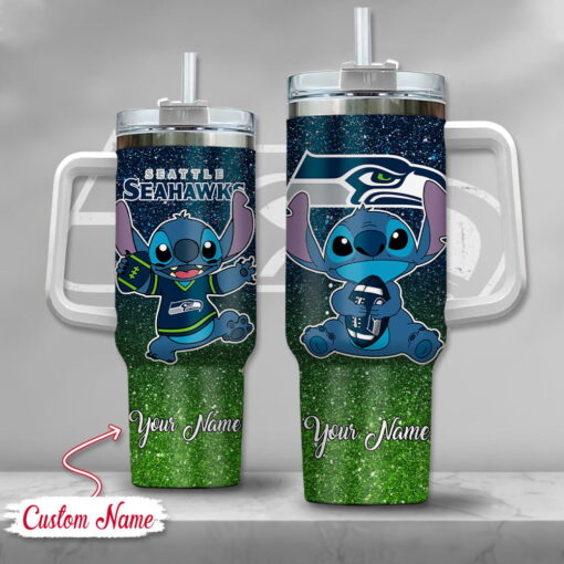 nfl seattle seahawks stitch glitter custom stanley quencher 40oz stainless steel tumbler with handle inloz