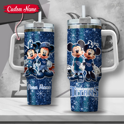 nfl tennessee titans mickey and minnie couple custom stanley quencher 40oz stainless steel tumbler with handle ianof