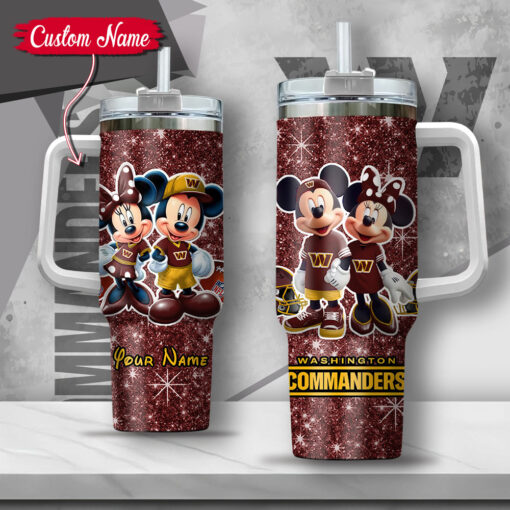 nfl washington commanders mickey and minnie couple custom stanley quencher 40oz stainless steel tumbler with handle 9dpsh