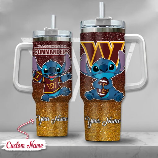 nfl washington commanders stitch glitter custom stanley quencher 40oz stainless steel tumbler with handle dtknt