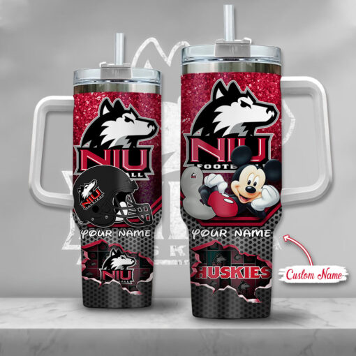 northern illinois huskies ncaa mickey mouse custom stanley quencher 40oz stainless steel tumbler with handle