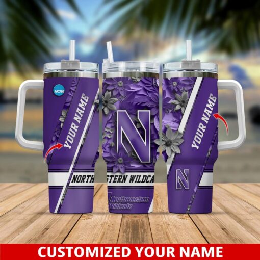 northwestern wildcats ncaa custom stanley quencher 40oz stainless steel tumbler with handle vm2em