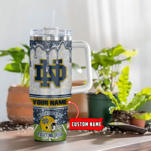 notre dame fighting irish ncaa glitter custom stanley quencher 40oz stainless steel tumbler with handle ofcqg