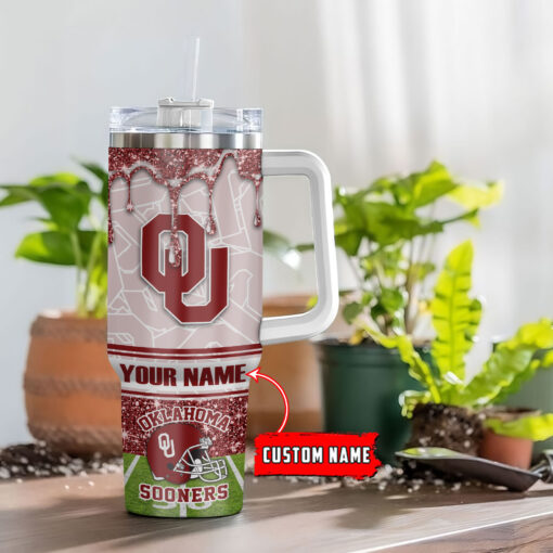 oklahoma sooners ncaa glitter custom stanley quencher 40oz stainless steel tumbler with handle rp4gm