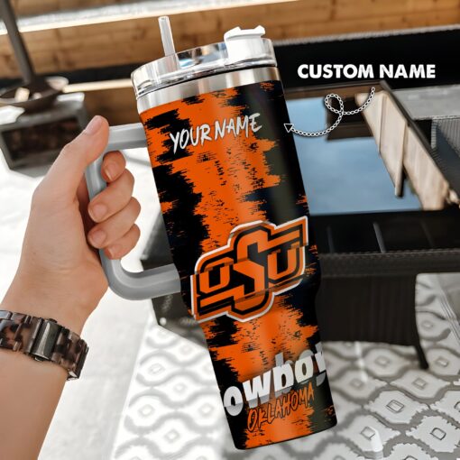 oklahoma state cowboys ncaa custom stanley quencher 40oz stainless steel tumbler with handle ej0cp