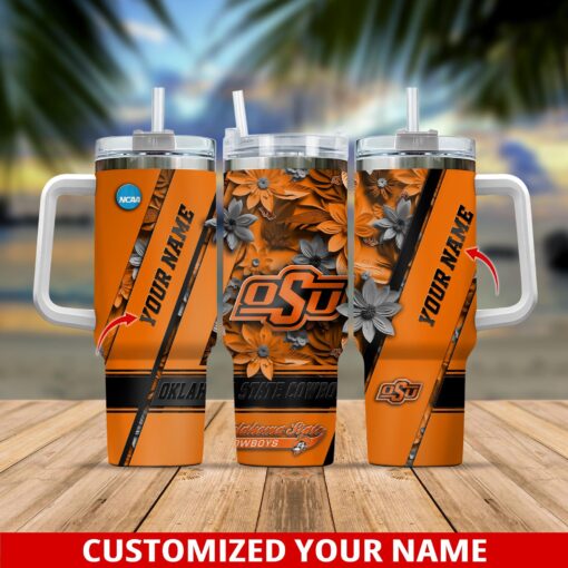 oklahoma state cowboys ncaa custom stanley quencher 40oz stainless steel tumbler with handle wnlwo