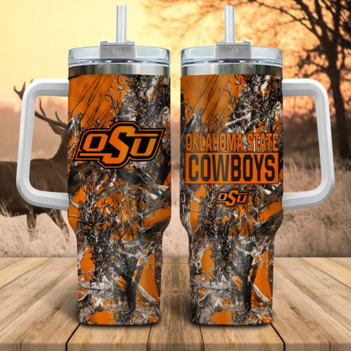 oklahoma state cowboys ncaa hunting custom stanley quencher 40oz stainless steel tumbler with handle uk7pm