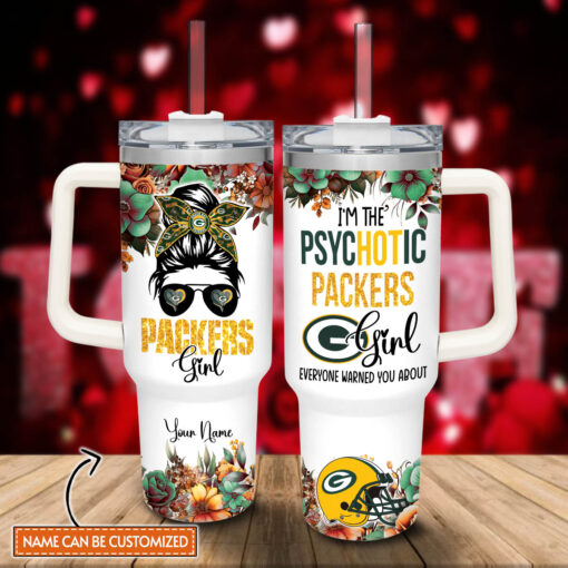 packers girl green bay packers nfl custom stanley quencher 40oz stainless steel tumbler with handle