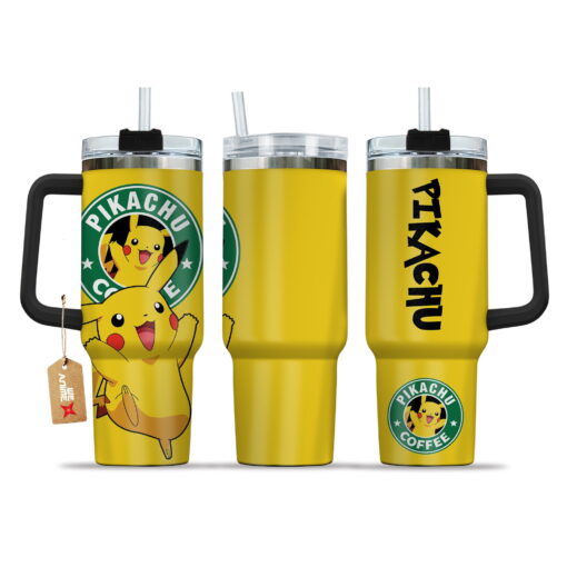 pikachu coffee pokemon anime custom stanley quencher 40oz stainless steel tumbler with handle gvaps