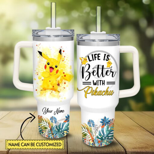 pikachu pokemon cartoon custom stanley quencher 40oz stainless steel tumbler with handle ggevw