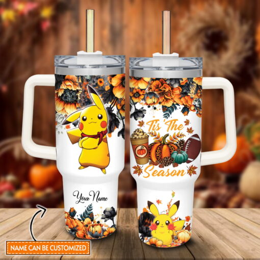 pikachu pokemon cartoon custom stanley quencher 40oz stainless steel tumbler with handle qht52