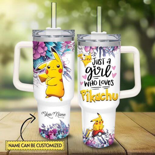 pikachu pokemon cartoon custom stanley quencher 40oz stainless steel tumbler with handle rboyg