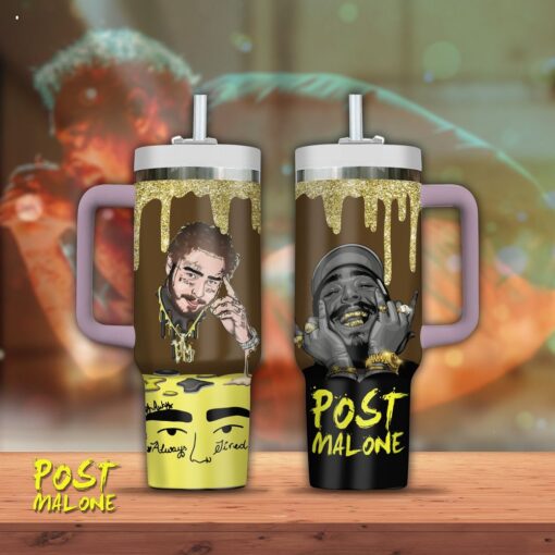 post malone music custom stanley quencher 40oz stainless steel tumbler with handle 3rpan