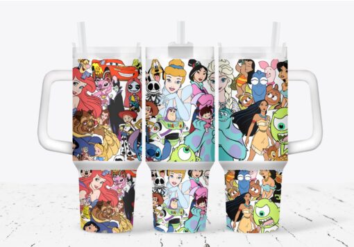 princess and friends disney cartoon custom stanley quencher 40oz stainless steel tumbler with handle c8bfu