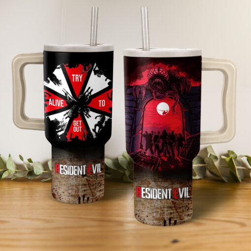 resident evil games custom stanley quencher 40oz stainless steel tumbler with handle orqto