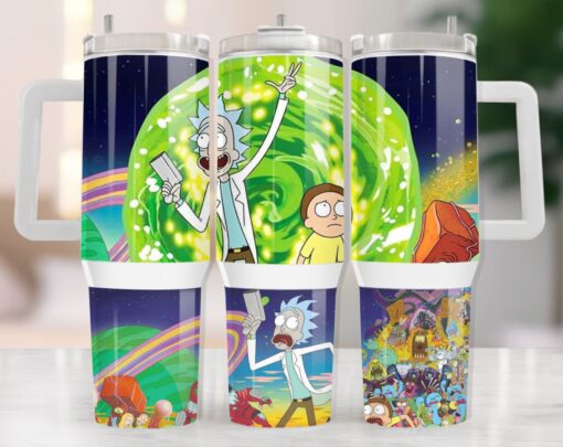 rich and morty cartoon custom stanley quencher 40oz stainless steel tumbler with handle h9w3d