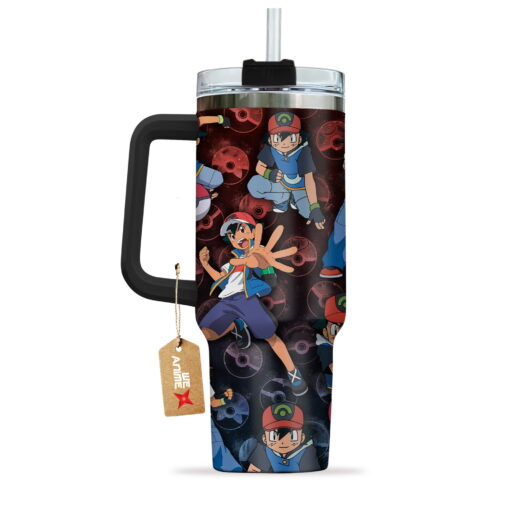 satoshi ash ketchum pokemon anime custom stanley quencher 40oz stainless steel tumbler with handle ysiko