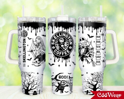 skellington coffee the nightmare before christmas cartoon custom stanley quencher 40oz stainless steel tumbler with handle sadfr