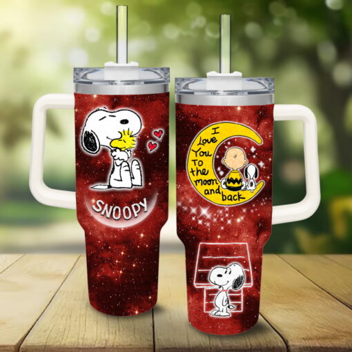 snoopy and charlie brown peanuts cartoon custom stanley quencher 40oz stainless steel tumbler with handle qm5lg