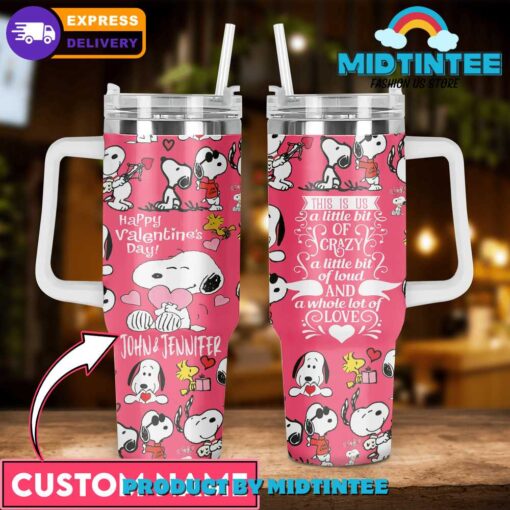 snoopy happy valentines day cartoon custom stanley quencher 40oz stainless steel tumbler with handle z8dzv