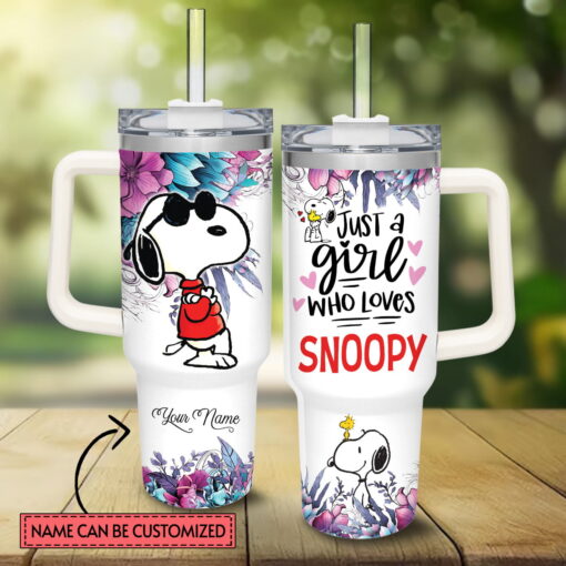 snoopy peanuts cartoon custom stanley quencher 40oz stainless steel tumbler with handle 0b5mf