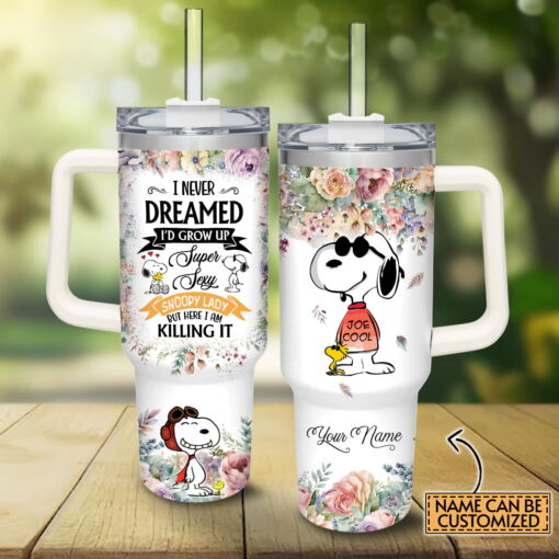 snoopy peanuts cartoon custom stanley quencher 40oz stainless steel tumbler with handle 9sewm