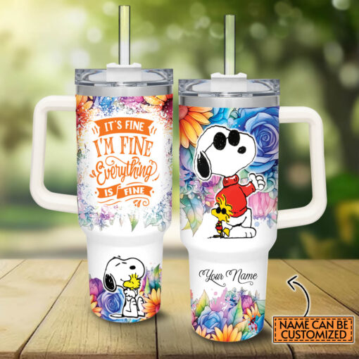 snoopy peanuts cartoon custom stanley quencher 40oz stainless steel tumbler with handle cek2z