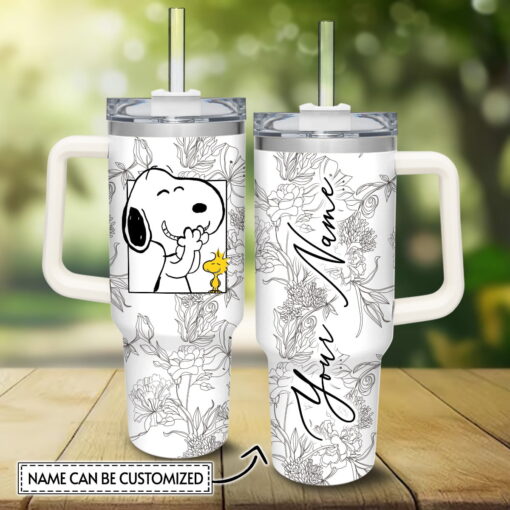 snoopy peanuts cartoon custom stanley quencher 40oz stainless steel tumbler with handle rn70j