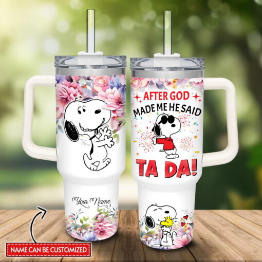 snoopy peanuts cartoon custom stanley quencher 40oz stainless steel tumbler with handle