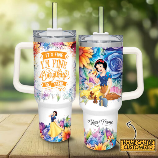 snow white disney princess cartoon custom stanley quencher 40oz stainless steel tumbler with handle te8dg