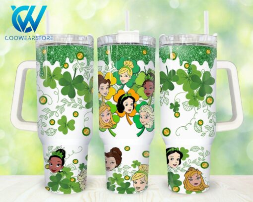 st patricks day disney princesses cartoon custom stanley quencher 40oz stainless steel tumbler with handle 3nv9s