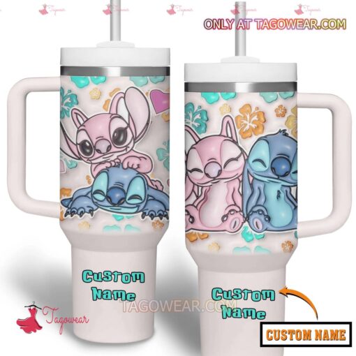 stitch and angel couple disney cartoon custom stanley quencher 40oz stainless steel hakiw