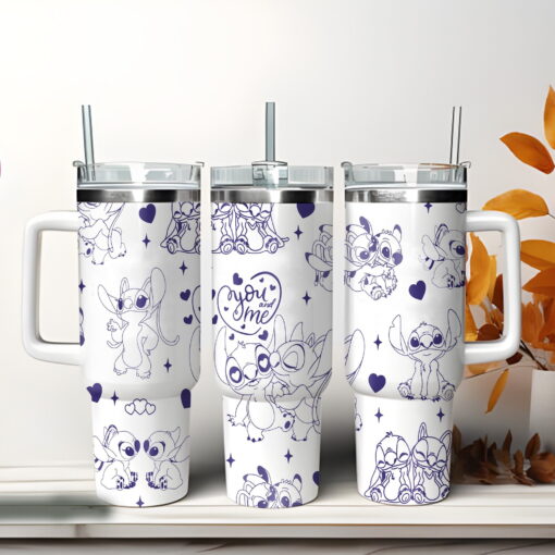 stitch couple disney cartoon custom stanley quencher 40oz stainless steel tumbler with handle a621i