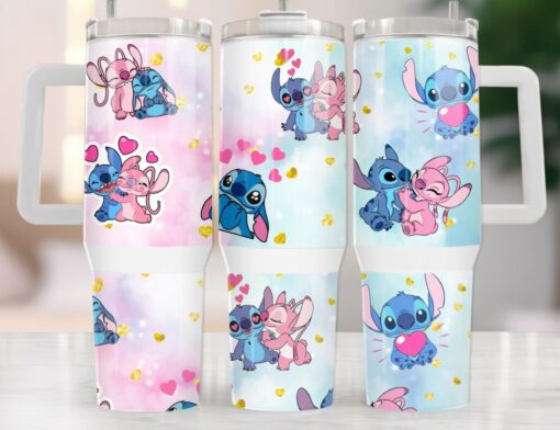 stitch couple disney cartoon custom stanley quencher 40oz stainless steel tumbler with handle i3teg