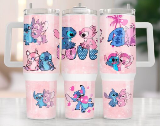 stitch couple disney cartoon custom stanley quencher 40oz stainless steel tumbler with handle of2yw