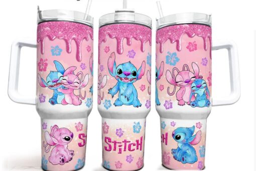 stitch couple disney cartoon custom stanley quencher 40oz stainless steel tumbler with handle sctum