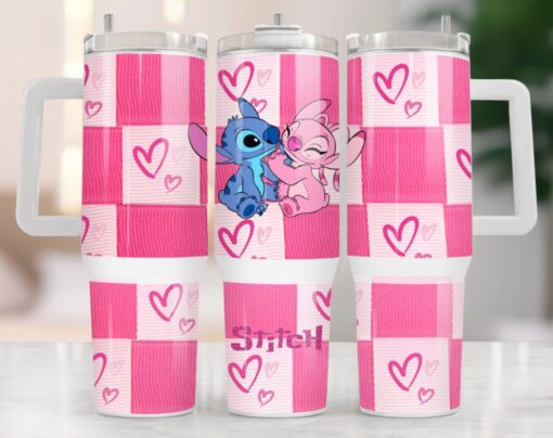 stitch couple disney cartoon custom stanley quencher 40oz stainless steel tumbler with handle wa9q6