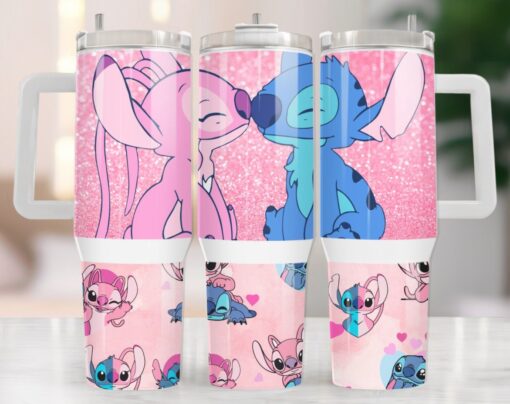 stitch couple disney cartoon custom stanley quencher 40oz stainless steel tumbler with handle ymegq