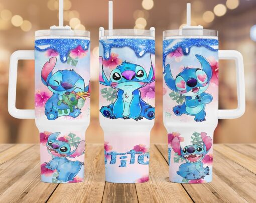 stitch disney cartoon custom stanley quencher 40oz stainless steel tumbler with handle enbof