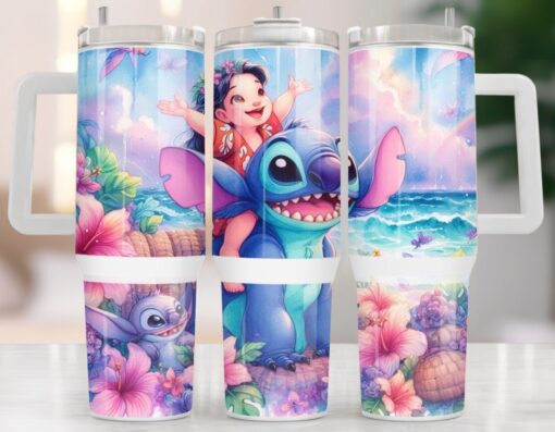 stitch disney cartoon custom stanley quencher 40oz stainless steel tumbler with handle