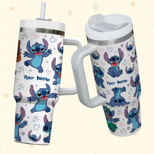 stitch disney cartoon custom stanley quencher 40oz stainless steel tumbler with handle