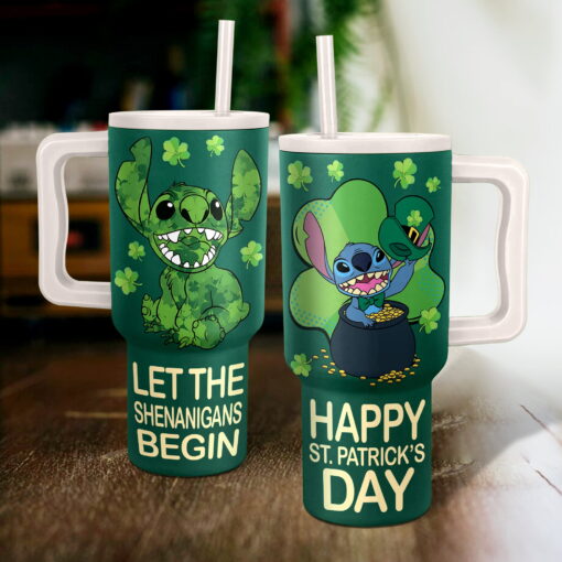 stitch st patricks day disney cartoon custom stanley quencher 40oz stainless steel tumbler with handle mtvsl