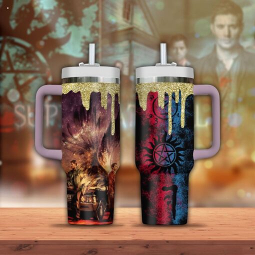 supernatural tv series custom stanley quencher 40oz stainless steel tumbler with handle iz7tp