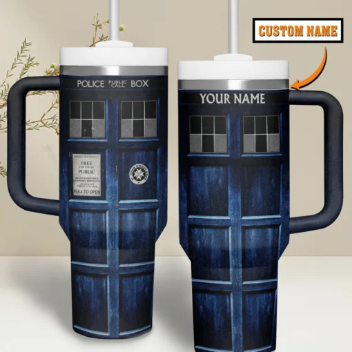 tardis doctor who custom stanley quencher 40oz stainless steel tumbler with handle f4ig2