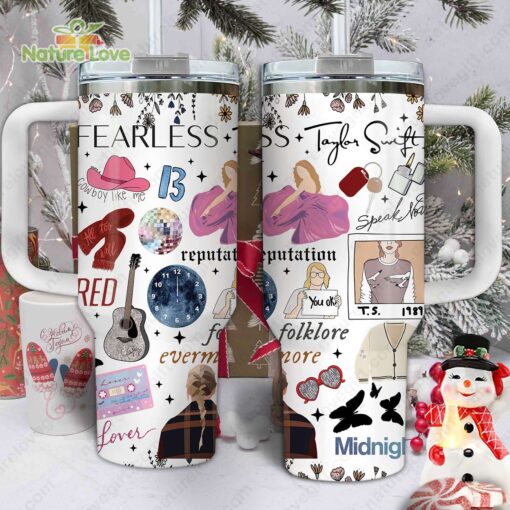 taylor swift album swiftie collection music custom stanley quencher 40oz stainless steel tumbler with handle